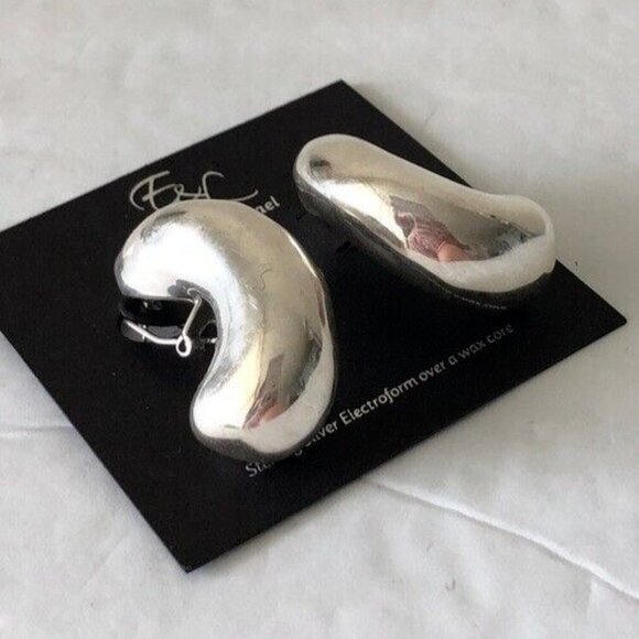 E&L Israel Sterling Silver Wave Electrofom Earrings New 1 3/4in long - Picture 4 of 13